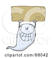 Royalty Free RF Clipart Illustration Of A Grinning Ghost Holding Up A Blank Wooden Sign