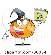 Poster, Art Print Of Pumpkin Character Holding Up A Tub Of Candy