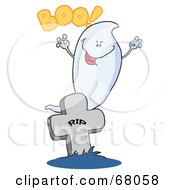 Royalty Free RF Clipart Illustration Of A Scary Halloween Ghost Emerging Behind A Tombstone