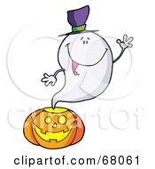 Poster, Art Print Of Ghost Waving And Emerging From A Halloween Pumpkin