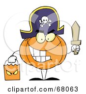 Poster, Art Print Of Pumpkin Character Trick Or Treating In A Pirate Costume