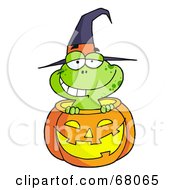 Royalty Free RF Clipart Illustration Of A Happy Frog In A Carved Halloween Pumpkin