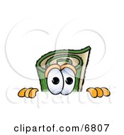 Green Carpet Mascot Cartoon Character Scared Peeking Over A Surface