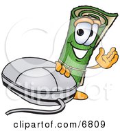 Clipart Picture Of A Green Carpet Mascot Cartoon Character With A Computer Mouse by Toons4Biz