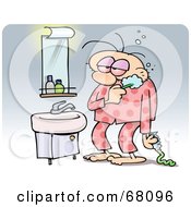 Poster, Art Print Of Tired Man Brushing His Teeth And Wearing His Pajamas In The Morning