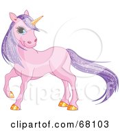Poster, Art Print Of Purple Unicorn With Sparkling Hair And A Golden Horn