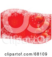 Royalty Free RF Clipart Illustration Of A Horizontal Red Christmas Background With Baubles Snowflakes And Waves Of White