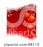 Royalty Free RF Clipart Illustration Of A Vertical Red Christmas Background With Baubles Snowflakes And Waves Of White