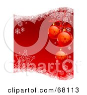 Poster, Art Print Of Vertical Red Christmas Background With Baubles Snowflakes And Waves Of White