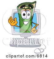 Poster, Art Print Of Green Carpet Mascot Cartoon Character In A Computer Screen