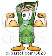 Green Carpet Mascot Cartoon Character Flexing His Arm Muscles
