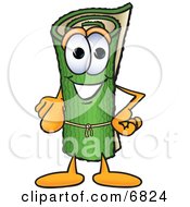 Green Carpet Mascot Cartoon Character Pointing At The Viewer