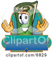 Green Carpet Mascot Cartoon Character With A Blank Label