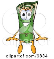 Green Carpet Mascot Cartoon Character Sitting
