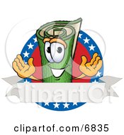 Green Carpet Mascot Cartoon Character With Stars And A Blank Label