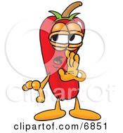 Chili Pepper Mascot Cartoon Character Whispering And Gossiping