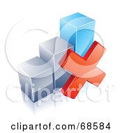 Poster, Art Print Of 3d Chrome And Blue Bar Graph With A Red X Mark