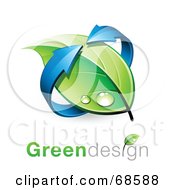 Poster, Art Print Of Blue 3d Arrow Circling A Dewy Leaf With Green Design Text