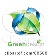 Royalty Free RF Clipart Illustration Of A Blue 3d Arrow Circling A Dewy Leaf With Green Design Text