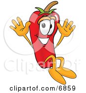 Clipart Picture Of A Chili Pepper Mascot Cartoon Character Jumping