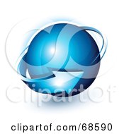 Poster, Art Print Of Blue 3d Arrow Circling A Blue Shiny Globe