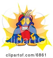 Chili Pepper Mascot Cartoon Character Dressed As A Super Hero