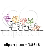 Poster, Art Print Of Stick People Character Family Holding Grapes Leaves And Mushrooms