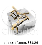 Poster, Art Print Of Two Exhausted 3d Wood Mannequins On Top Of A Complete Puzzle