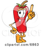 Chili Pepper Mascot Cartoon Character Pointing Upwards