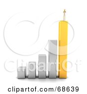 Royalty Free RF Clipart Illustration Of A 3d Wood Mannequin Standing On The Tallest Bar Of A Bar Graph by stockillustrations