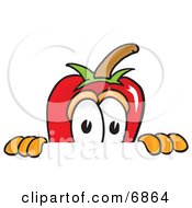 Clipart Picture Of A Chili Pepper Mascot Cartoon Character Scared Peeking Over A Surface