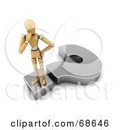 Poster, Art Print Of Confused 3d Wood Mannequin Standing On A Question Mark