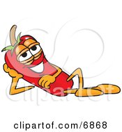 Clipart Picture Of A Chili Pepper Mascot Cartoon Character Reclined With His Head On His Hand by Toons4Biz