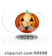 Poster, Art Print Of Hovering Evil Jackolantern Pumpkin With A Shadow On White