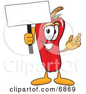 Chili Pepper Mascot Cartoon Character Holding A Blank White Sign