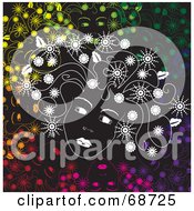 Royalty Free RF Clipart Illustration Of A White Sketched Womans Face With Flower Hair On A Black Background With Floral Faces