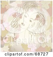 Royalty Free RF Clipart Illustration Of A Pretty Young Woman Running Her Hands Through Her Hair Bordered With Leaves