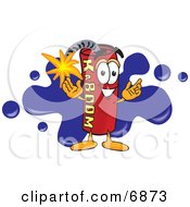 Dynamite Mascot Cartoon Character With A Blue Paint Splatter