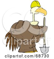 Poster, Art Print Of Large Brown Construction Bird Holding A Shovel