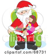 Poster, Art Print Of Little Girl Holding A Candy Cane And Doll And Sitting On Santas Lap