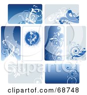 Poster, Art Print Of Digital Collage Of Eight Blue Floral Backgrounds With Vines