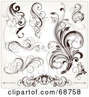 Poster, Art Print Of Digital Collage Of Dark Brown Floral Scroll Design Elements