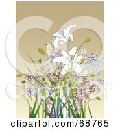 Poster, Art Print Of Brown Background With A Bird On Top Of Colorful Flowers