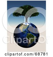 Poster, Art Print Of 3d Cherry Tree Growing On Top Of An American Globe