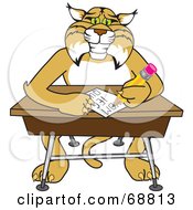 Royalty Free RF Clipart Illustration Of A Bobcat Character Sitting At A Desk