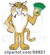 Bobcat Character Holding Cash