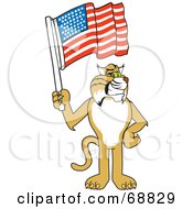 Bobcat Character Holding A Flag by Mascot Junction