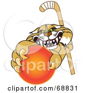 Poster, Art Print Of Bobcat Character Grabbing A Hockey Ball