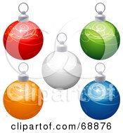 Royalty Free RF Clipart Illustration Of A Digital Collage Of Five Colorful Christmas Baubles Version 4