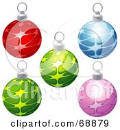 Royalty Free RF Clipart Illustration Of A Digital Collage Of Five Colorful Christmas Baubles Version 3